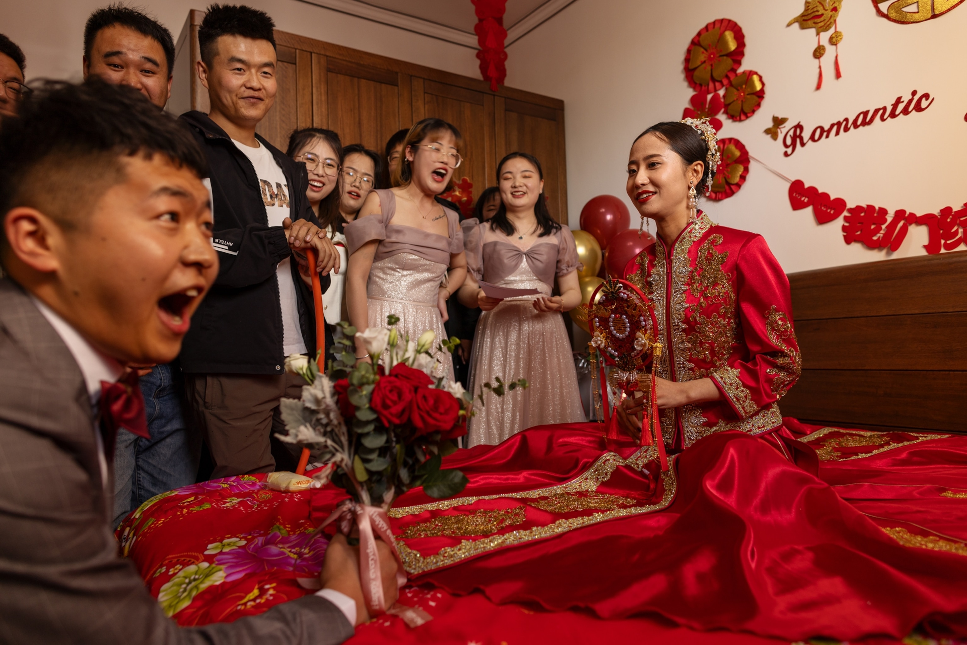 a wedding celebration in a home