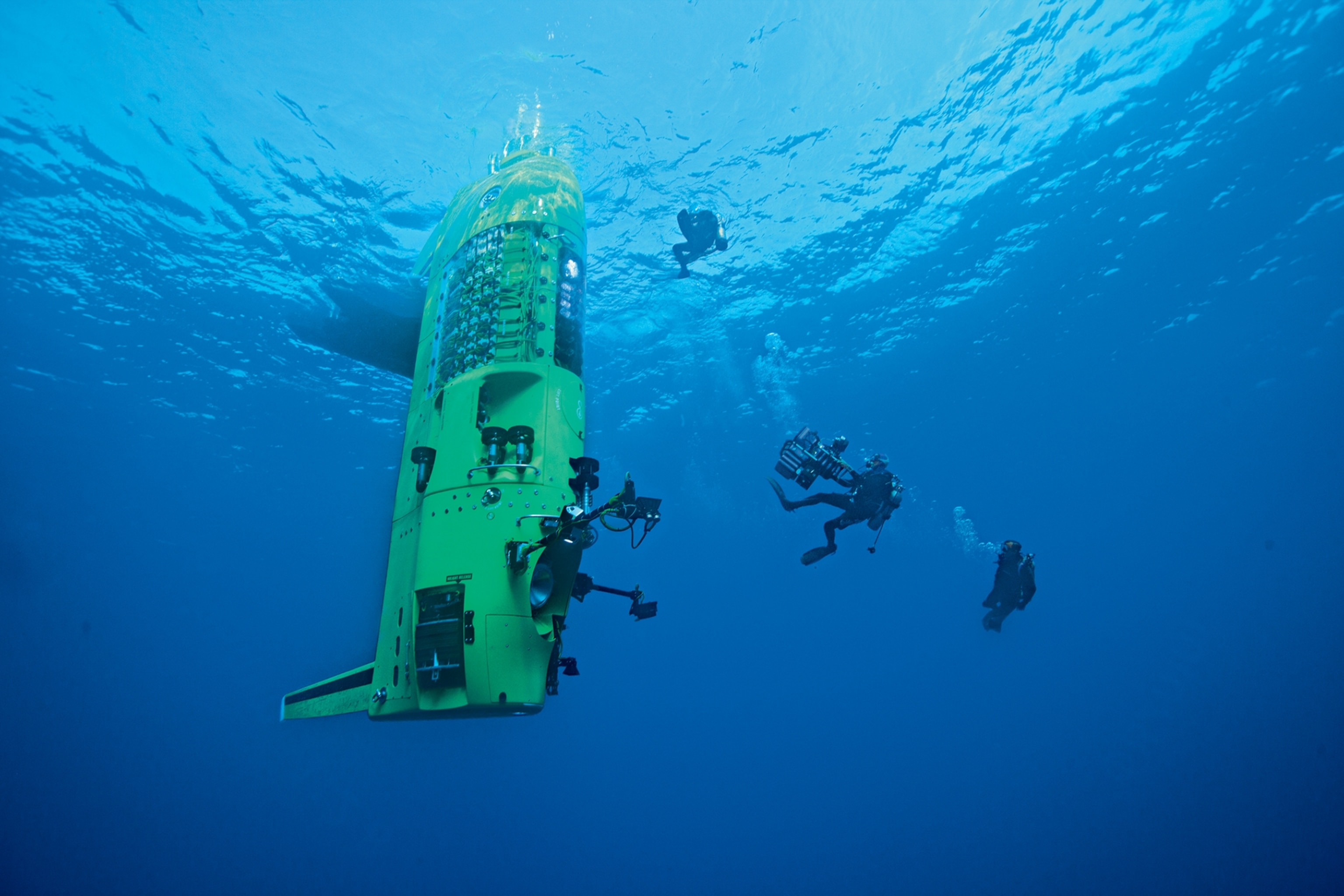 underwater ocean exploration with a yellow vessel